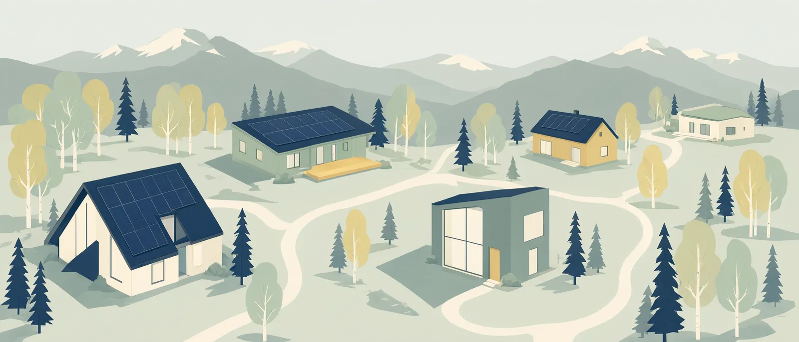 Illustration of homes with rooftop solar in the Mountain West