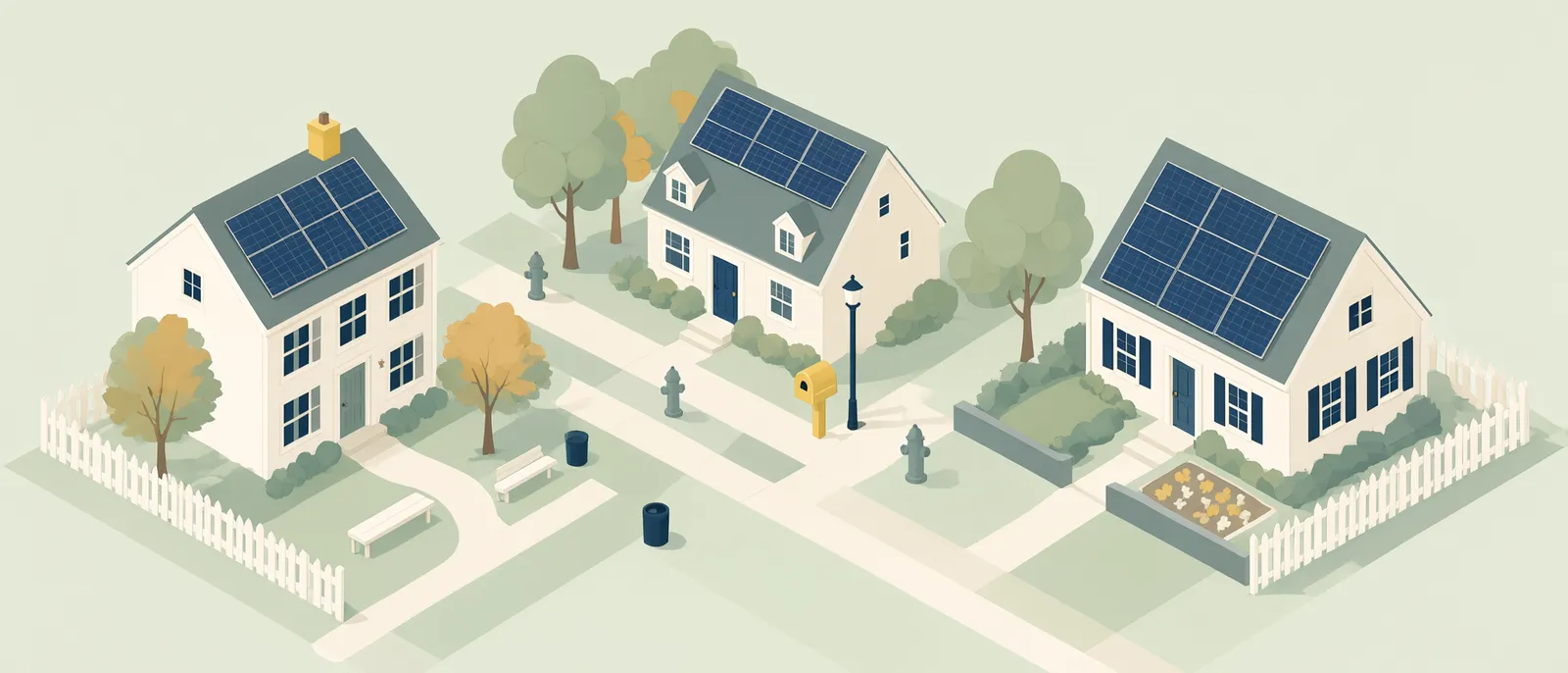 Illustration of homes with rooftop solar in the Northeast