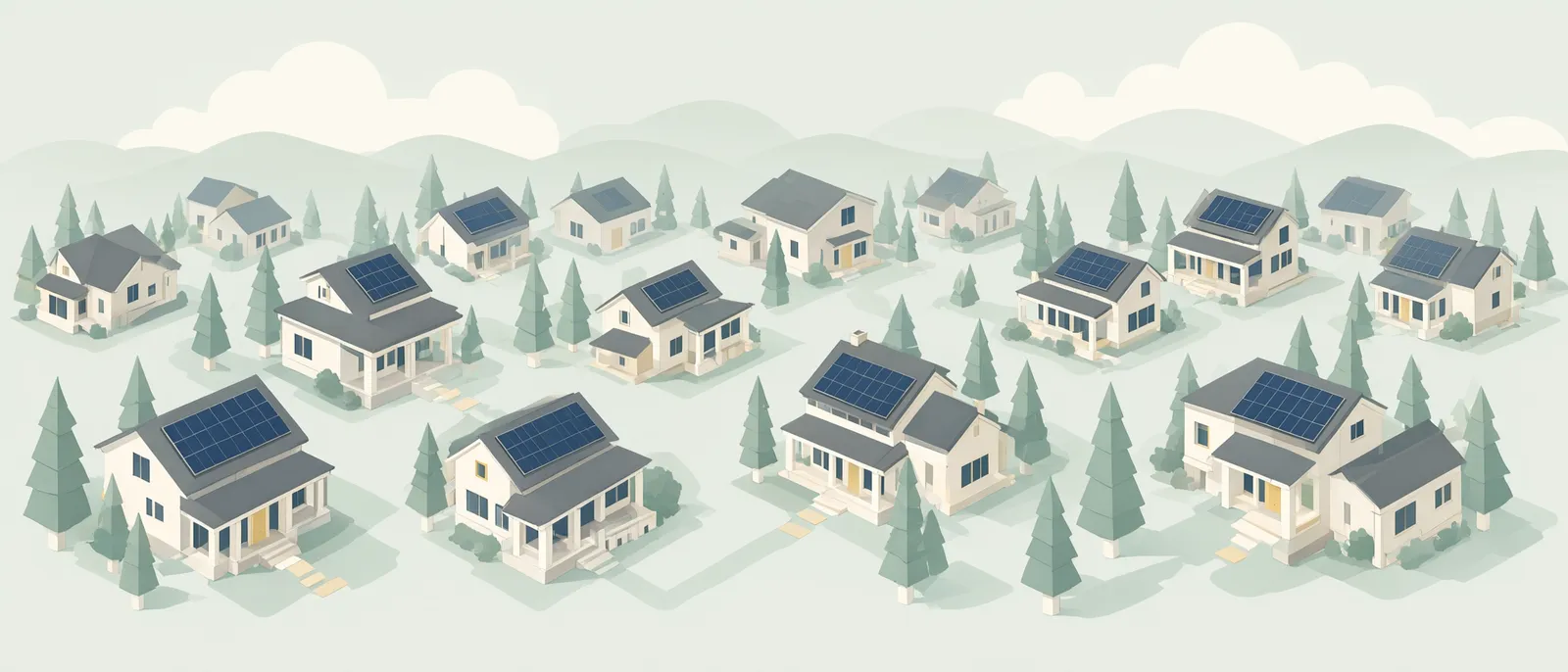 Illustration of homes with rooftop solar in the Pacific Northwest