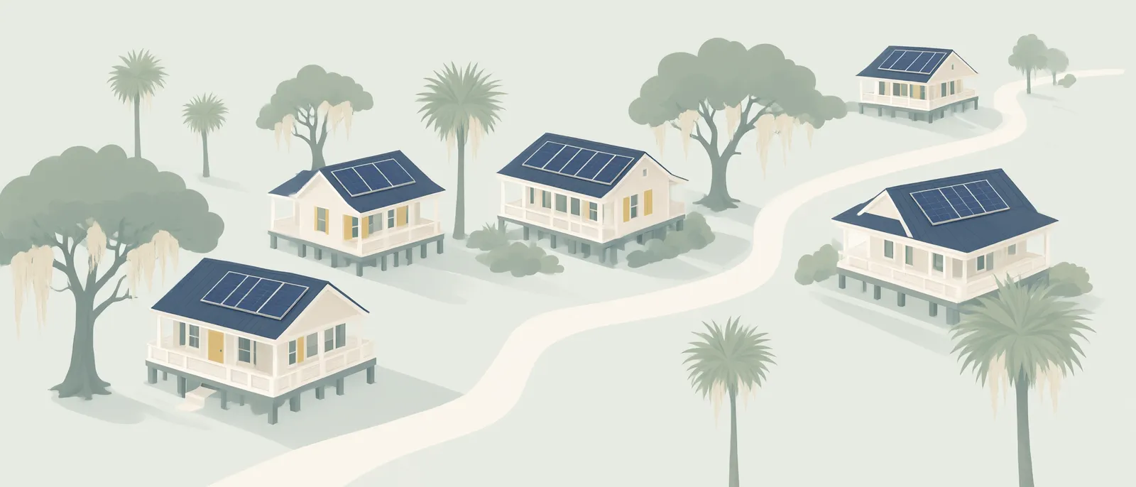 Illustration of homes with rooftop solar in the Southeast